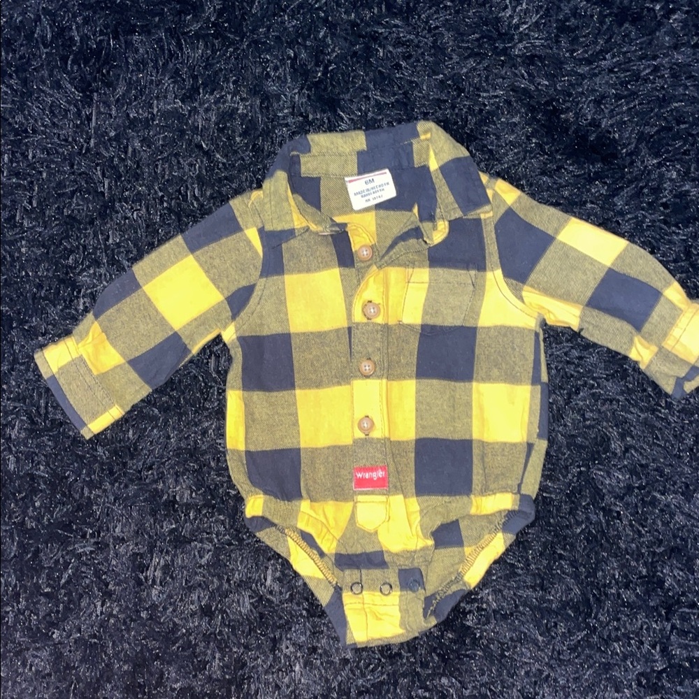 Wrangler Yellow and Black Plaid Baby Onesie